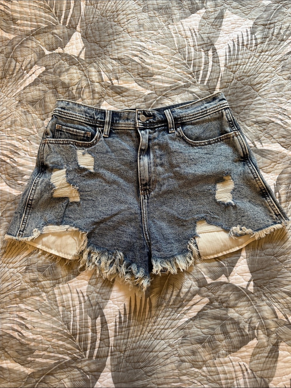 Hollister Distressed Denim Jean Shorts in Light Blue Wash